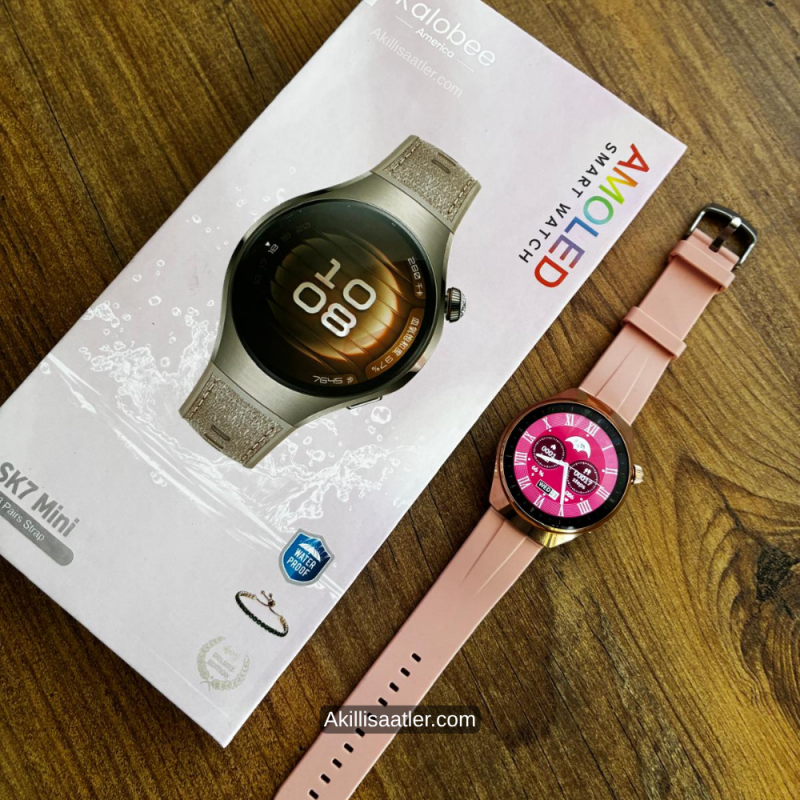 Kalobee SK7 Mini 3 Kordon ve 1 Künye Set Amoled Ekran Kadın Akıllı Saat Hediyelik