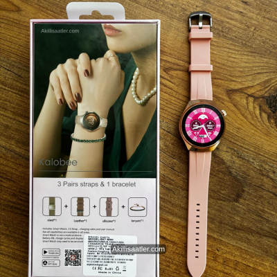 Kalobee SK7 Mini 3 Kordon ve 1 Künye Set Amoled Ekran Kadın Akıllı Saat Hediyelik